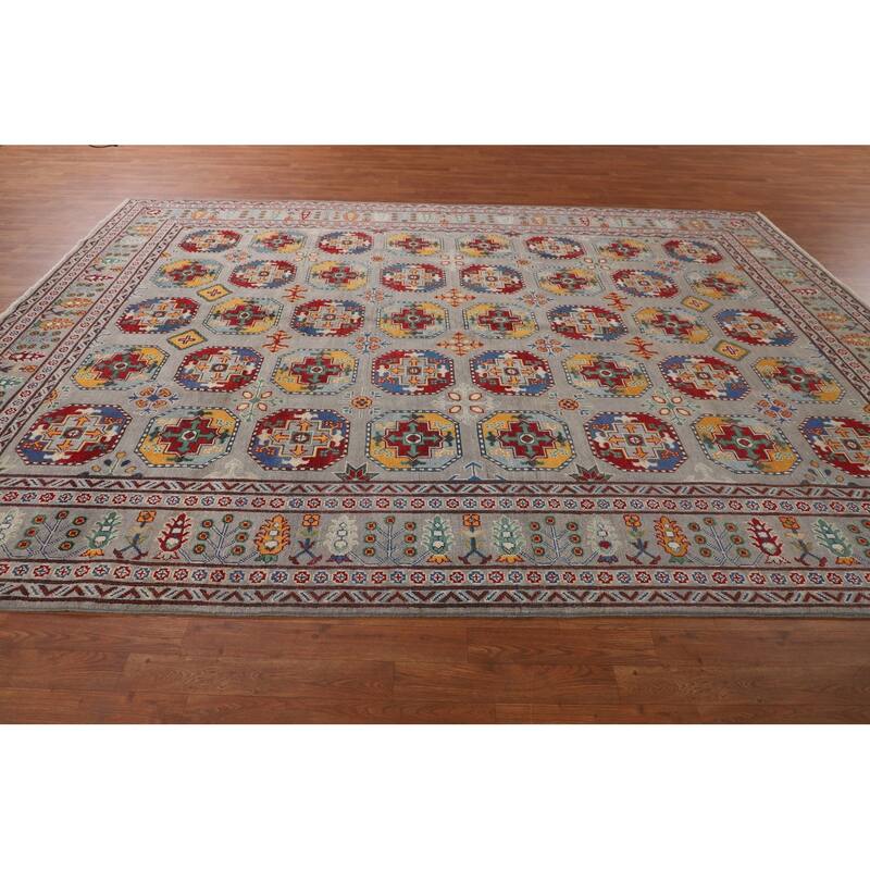 All-Over Geometric Kazak Area Rug Hand-Knotted Wool Carpet - 8'4" x 11'4"