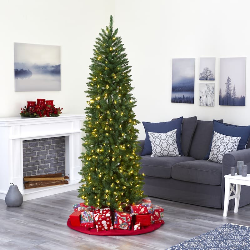 6.5’ Pre-Lit Slim Mountain Pine Artificial Christmas Tree, Warm Clear LED Lights - 6.5 Foot