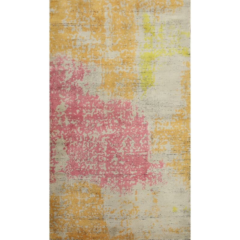 Hand Knotted Oriental Viscose Silk Carpet Modern Abstract Multi-Colored Abstract Area Rug - 5' 0'' X 3' 0''