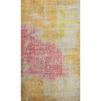 Hand Knotted Oriental Viscose Silk Carpet Modern Abstract Multi-Colored Abstract Area Rug - 5' 0'' X 3' 0''
