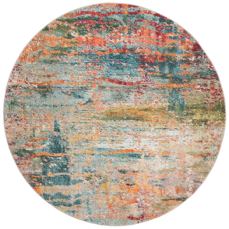 SAFAVIEH Monaco Ilianka Boho Rug - 5' Round - Teal/Orange