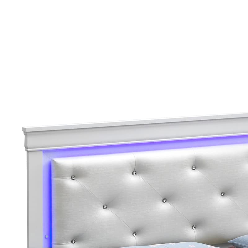 Jewel Tufted Queen Panel Bed with LED Light - 85" - Silver