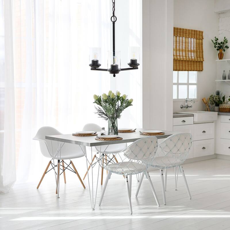 15" 3-Light Pendant Chandelier - Metal & Glass - Kitchen Island Lighting - Bronze Finish - 17