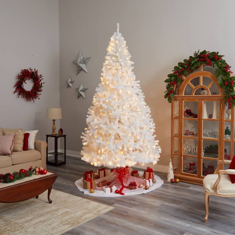 9ft. White Artificial Christmas Tree with 1860 Branches and 650 LED Lights - Elegant Festive X-Mas Centerpiece