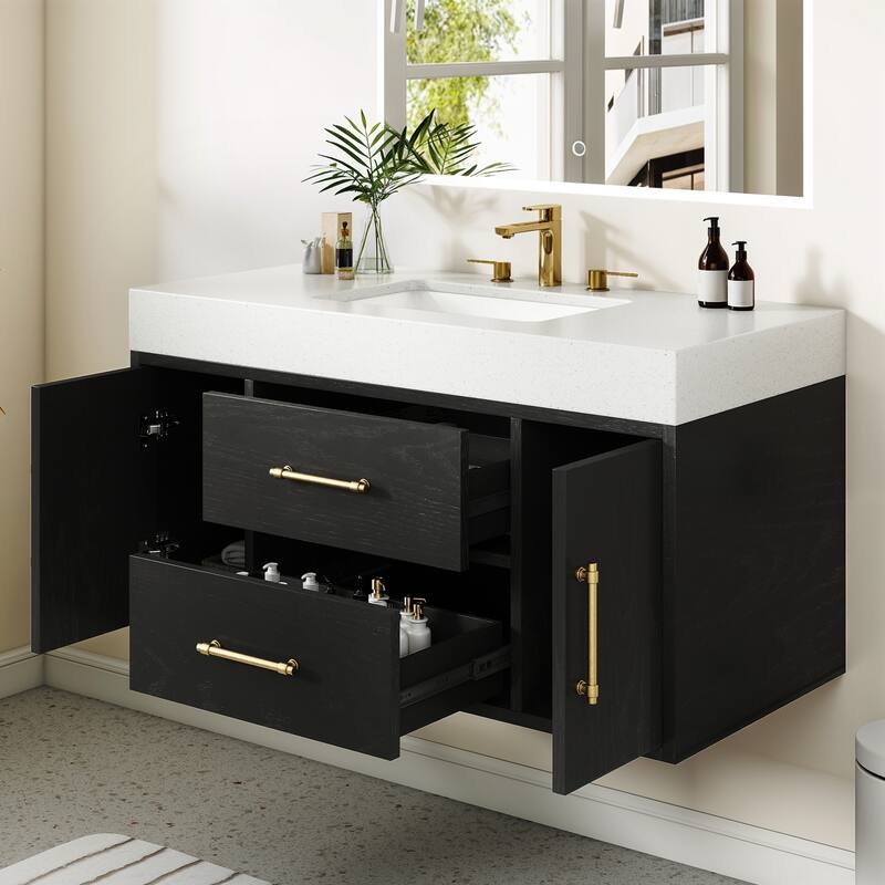 Moasis 40"/48" Wide Floating Wall Mounted Bathroom Vanity with 2 Drawers & 2 Storage Cabinet