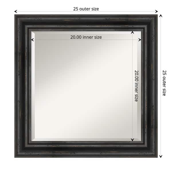 dimension image slide 3 of 5, Beveled Wood Bathroom Wall Mirror - Rustic Pine Black Frame