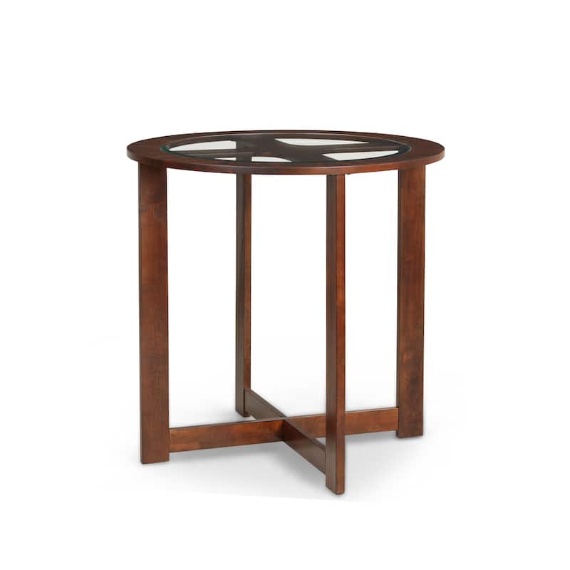 Roundhill Furniture 5 Piece Round Counter Height Dining Set in Solid Wood with Glass Table Top