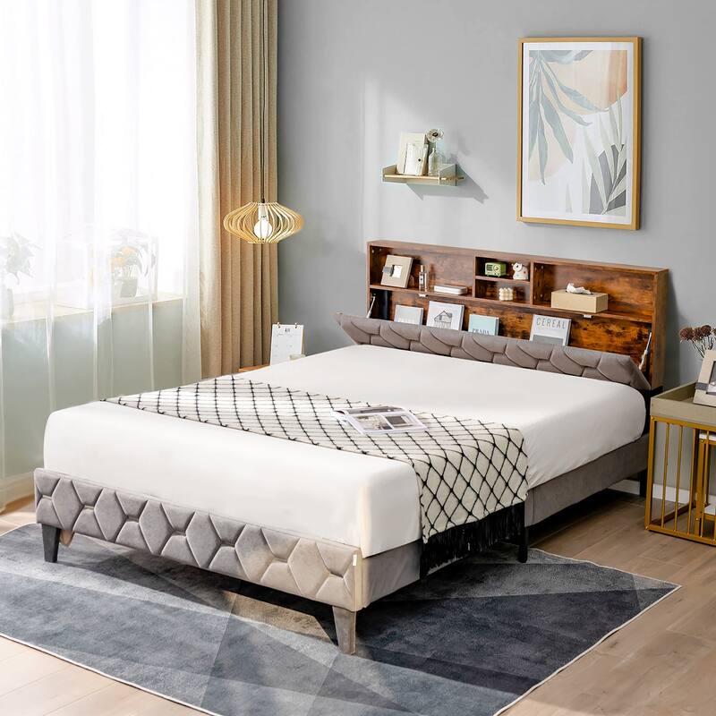 Costway Bed Frame Upholstered Platform Mattress Foundation with