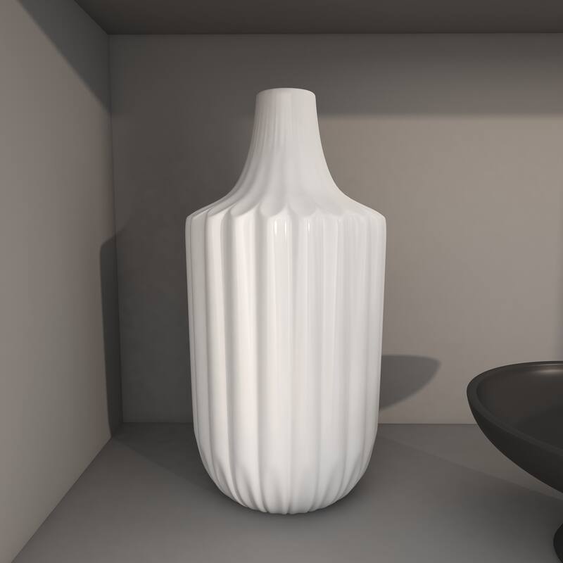 White Ceramic Fluted Decorative Vase