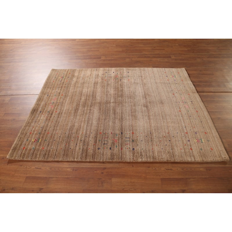 Tribal Striped Gabbeh Oriental Area Rug Handmade Wool Carpet - 4'4"x 5'9"