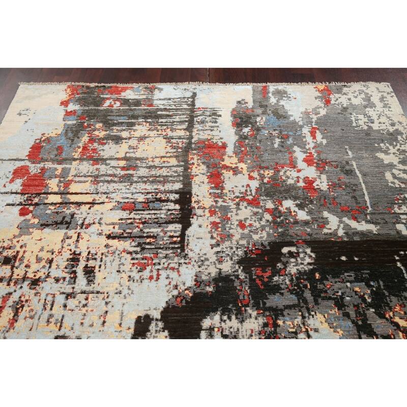 Vegetable Dye Wool/ Silk Modern Abstract Area Rug Hand-knotted Carpet - 6'6" x 9'8"