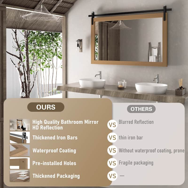 Rural Style Wall Mirrors Farmhouse Bathroom Mirrors Barn Mirror Vanity Mirror with Wood Framed(1 Piece)