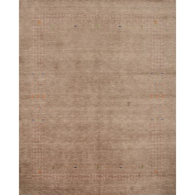 Hand Knotted Oriental 100% Wool Carpet Tribal Animal Pictorial Brown Gabbeh Area Rug - 8' 0'' X 8' 0''