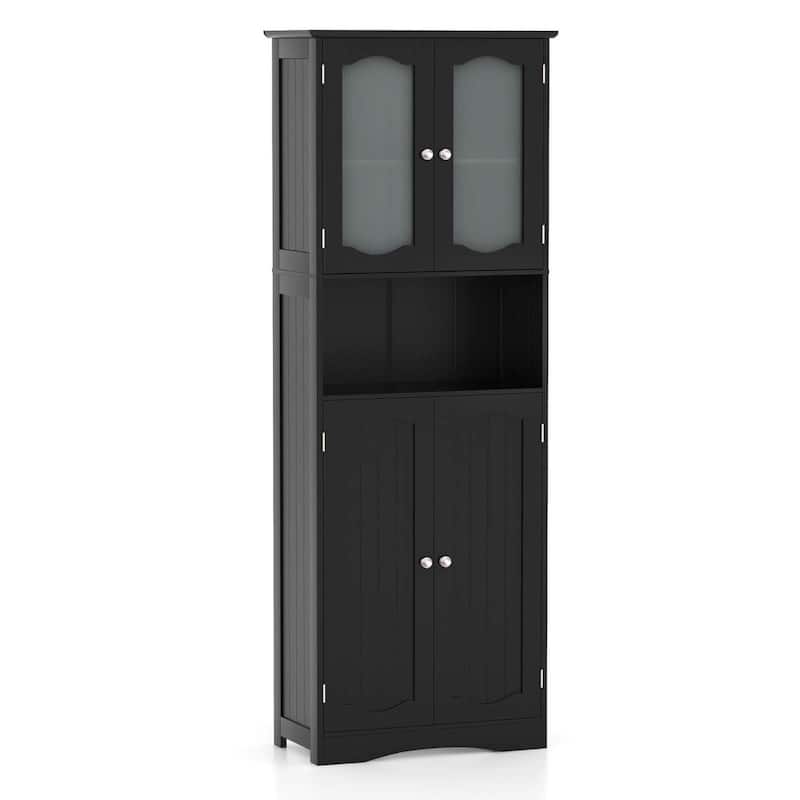 Tall Bathroom Cabinet Pantry Cabinet w/ Adjustable Shelves - Black