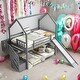preview thumbnail 2 of 8, Twin over Twin House Bunk Bed with Convertible Slide,Storage Staircase,Gray