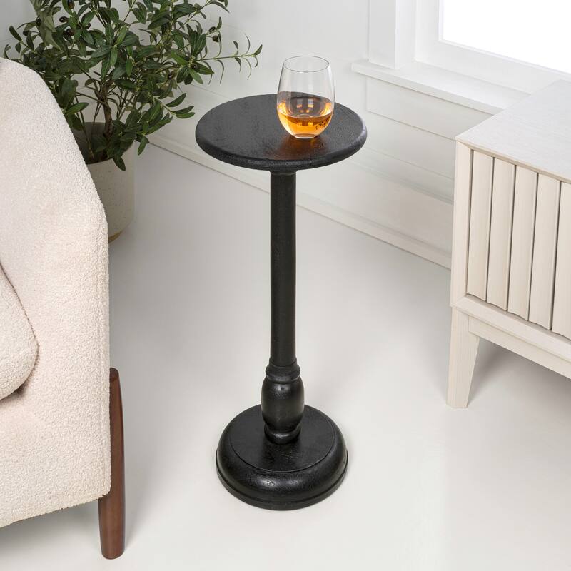Leopold 24.5" Mango Wood Pedestal Round Drink Table and Decorative End Table, By JONATHAN Y