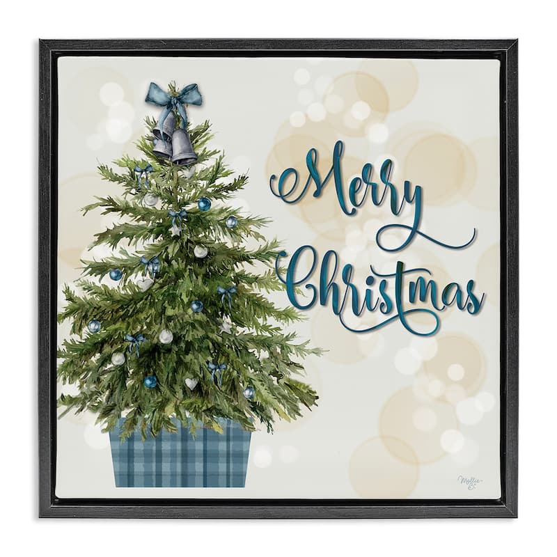 Stupell Christmas Tree in Plaid Stand Framed Floater Canvas Wall Art Design By Mollie B. - 18 x 18 - Black