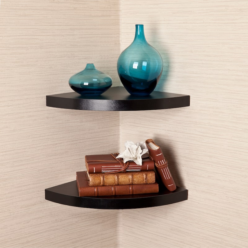 Black Veneer Corner Radial Shelves (Set of 2)
