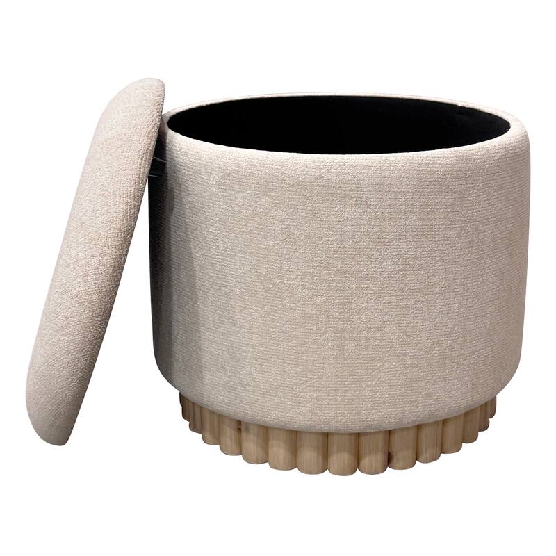 Modern Fabric and Solid Wood Round Storage Ottoman