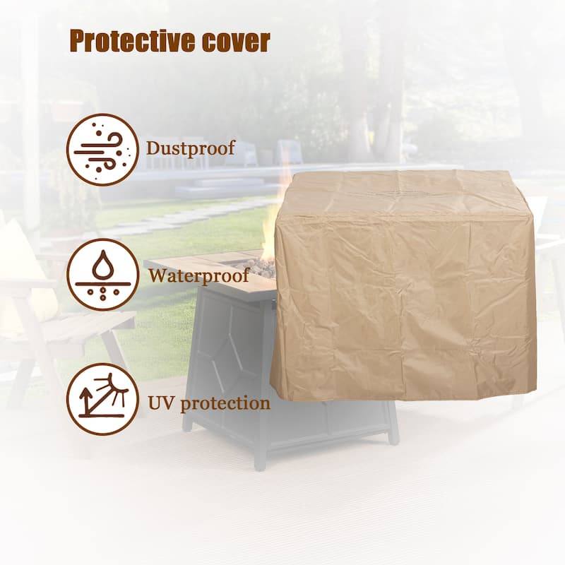 Fire Pit Table, 28-inch Square 40,000 BTU Auto-Ignition Propane Gas Firepit with Waterproof Cover - N/A