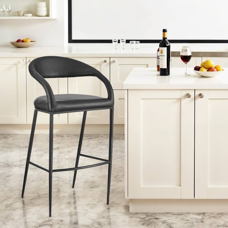 HomeRoots 30" Black Faux Leather and Iron Low Back Bar Height Bar Chair - Bar Height - Single - Black