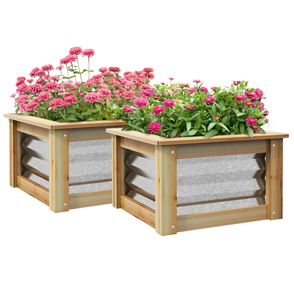 Countryside Style Garden Bed Wooden Garden Bed with 2 Raised Garden Boxes, for Growing Flowers Herbs and Vegetables - 8' x 10'
