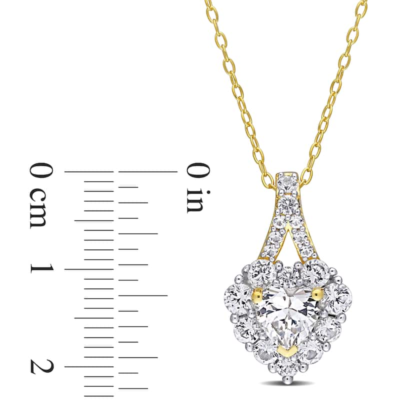 Miadora 2 7/8ct TGW Created White Sapphire Halo Heart Necklace Yellow Silver