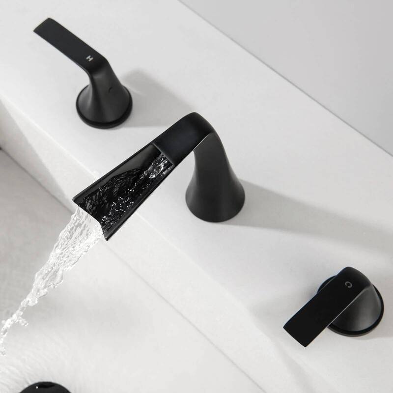 BATHLET 3 Hole 2 Handle Waterfall Bathroom Sink Faucet in Matte Black