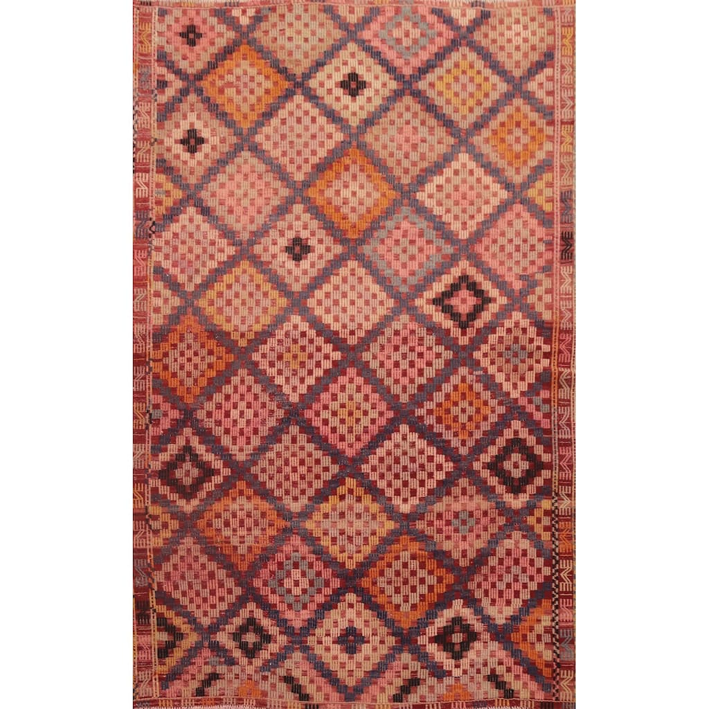 Hand Woven Oriental 100% Wool Carpet Southwestern Tribal Multi-Colored Kilim Area Rug - 9' 3'' X 5' 11''