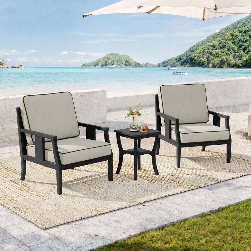 Wood Patio Bistro Set with Water-Resistant Cushions(Set of 3)