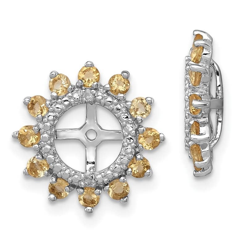 Curata 925 Sterling Silver Diamond and Citrine Earrings Jacket - 14x14mm Wide