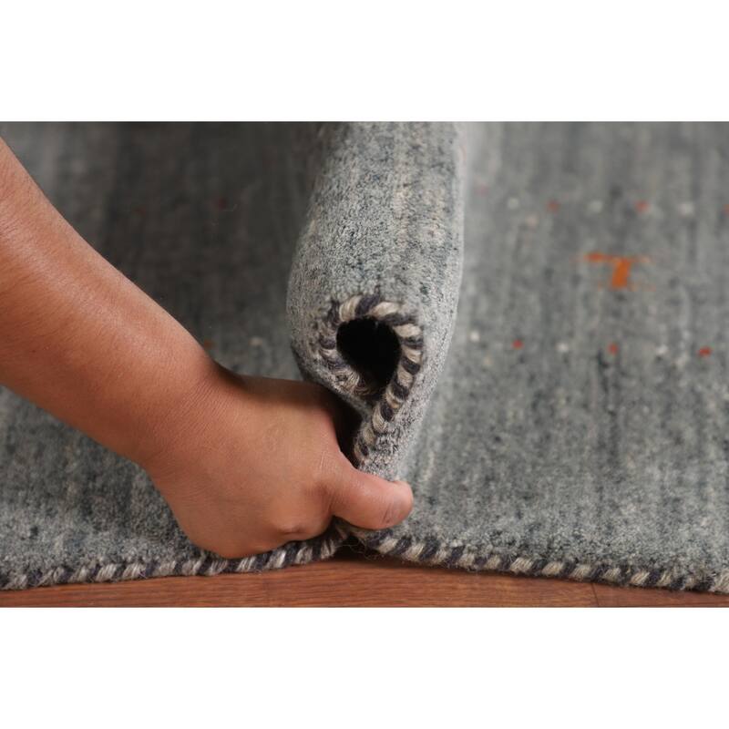 Gray & Green Gabbeh Oriental Area Rug Hand-Knotted Wool Carpet - 7'9"x 9'10"