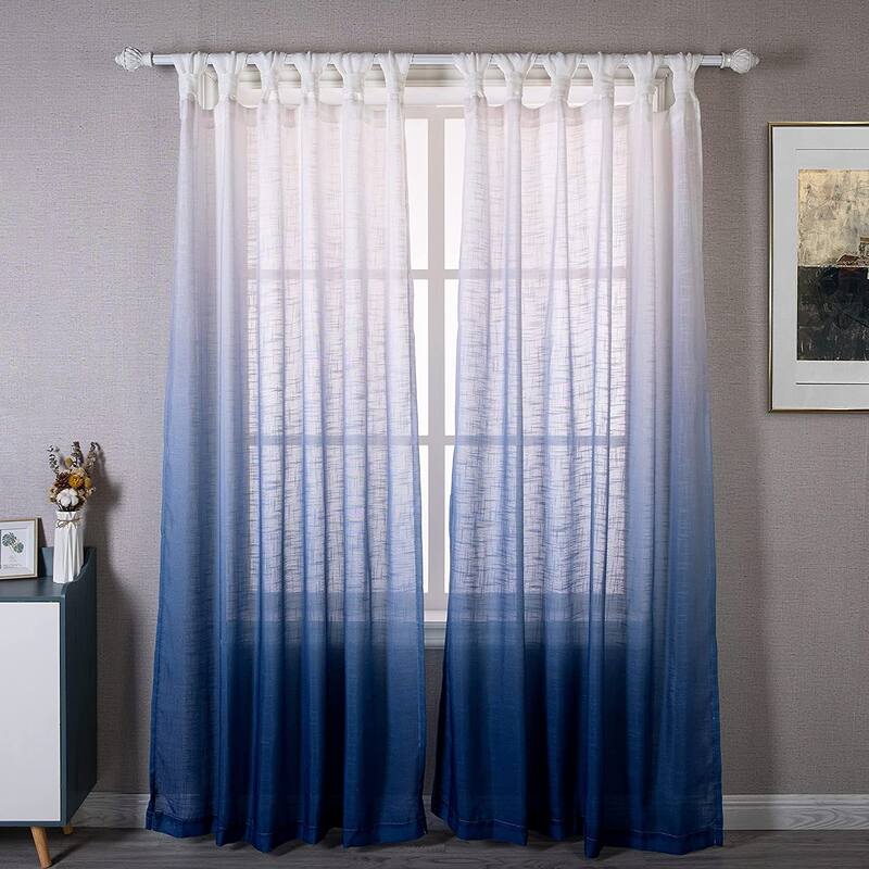 DriftAway Twist Tab Linen Textured Sheer Window Curtains - 52"Width X 84 "Length - Ombre Navy