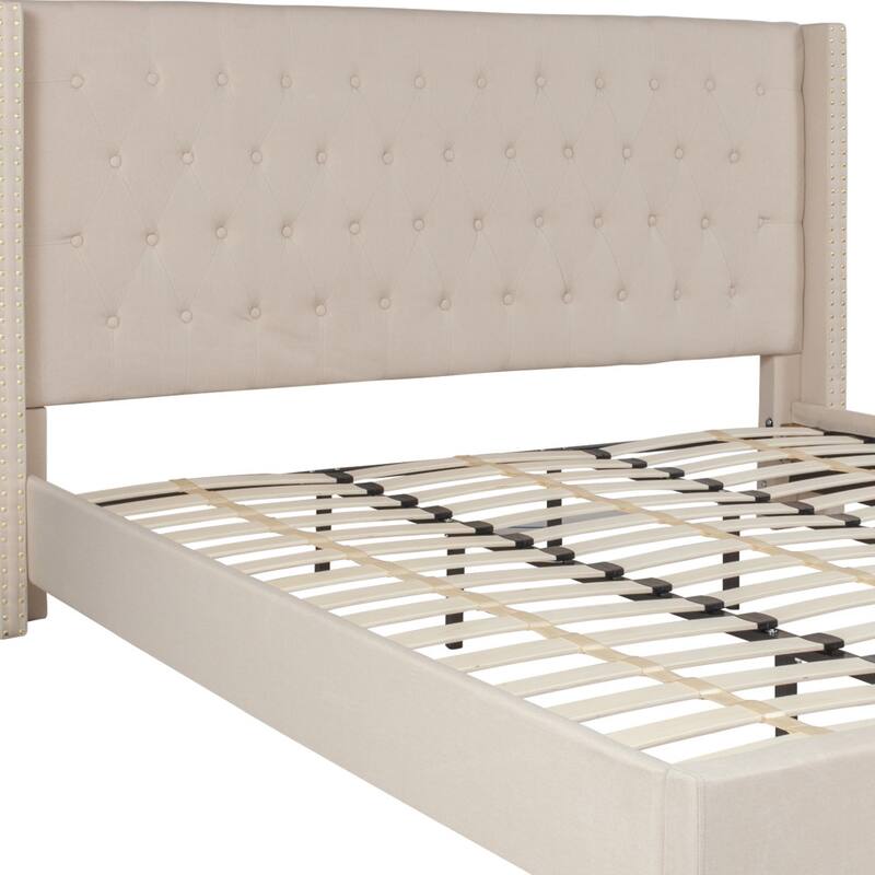 Tufted Upholstered Nailhead Trim Platform Bed