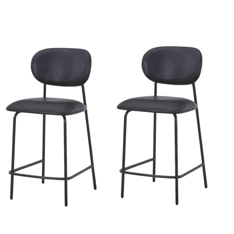 HomeRoots Set of Two 26" Black Faux Leather and Metal Counter Height Bar Chairs