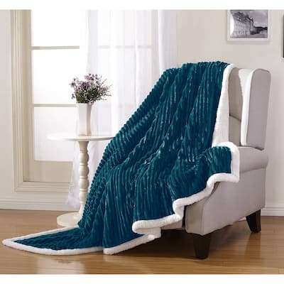 Décor&More Ultra Lush Reversible Sherpa Corduroy Throw Blanket (50" x 60") - Blue