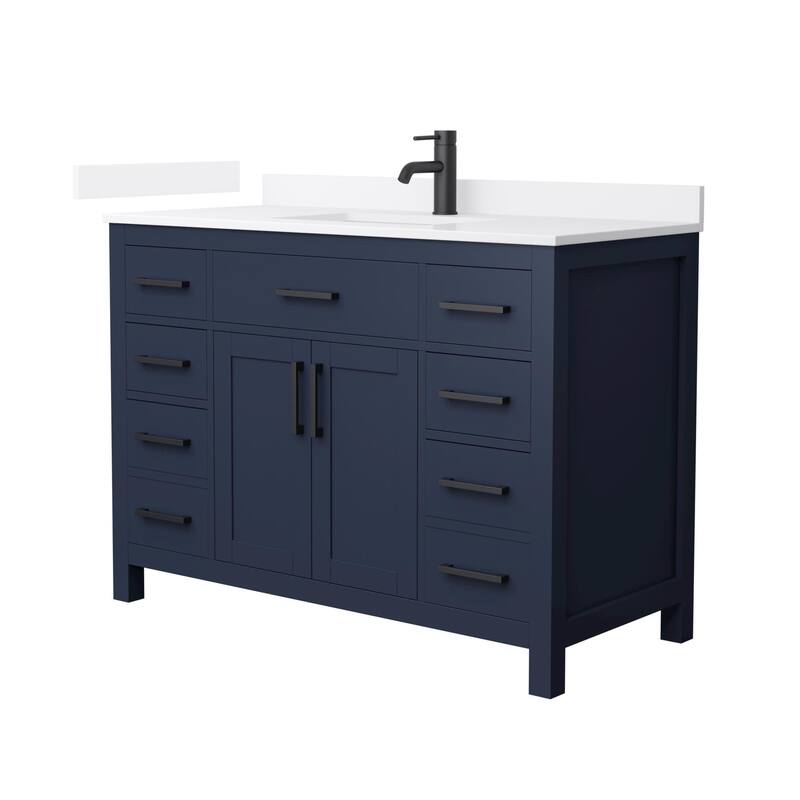 Wyndham Collection WCG2424-48S-QTZ-UNSMXX Beckett 48" Free Standing - Dark Blue / White Quartz Top / Matte Black