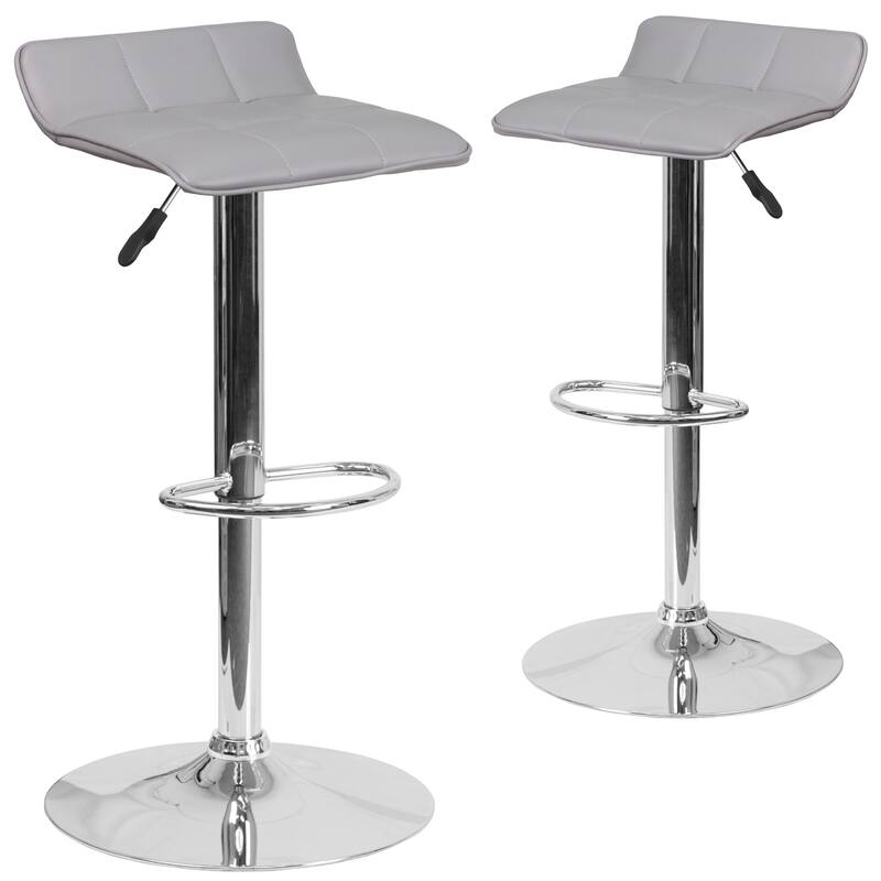 2 Pack Contemporary Vinyl Adjustable Height Barstool with Quilted Wave Seat