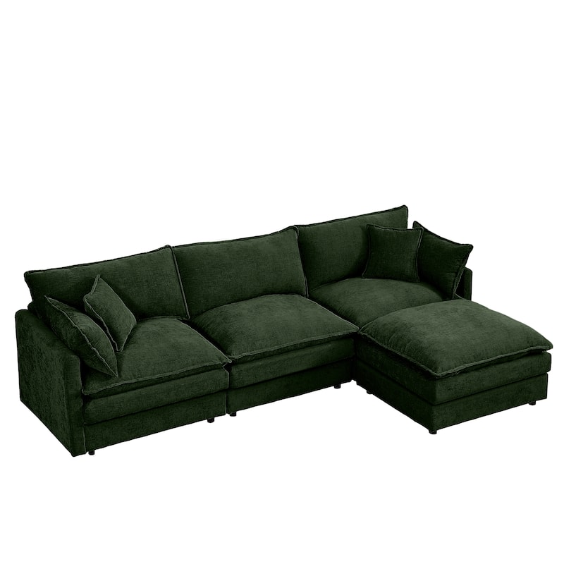 Modular Sectional Sofa, 102 Inch L Shaped Couch Set For Living Room, 3-Seater Comfy Cloud Couches With Movable Ottoman