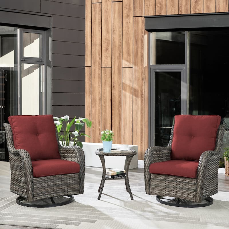 Gymojoy Patio Outdoor Rocking Chair Swivel Lounge Chair - Grey - Red