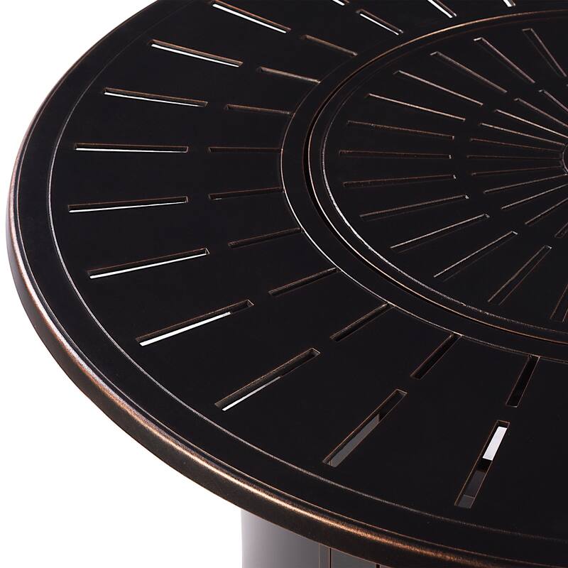 Outdoor Aluminum 44 in. Round Fire Table Set with Four Deep Seating Swivel Rocking Chairs & Accessories