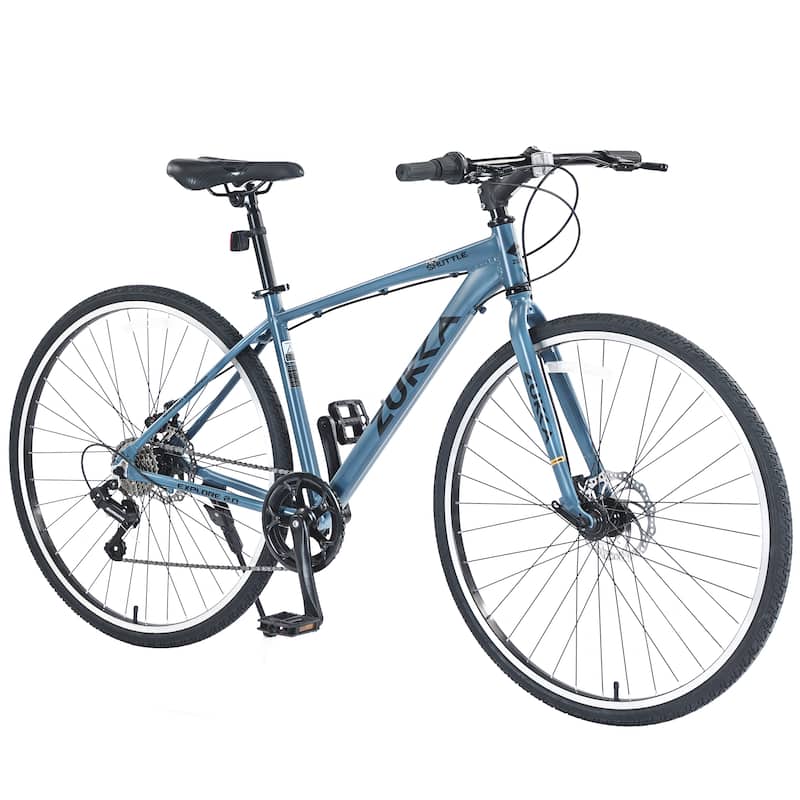 Shimano 7 Speed Hybrid Bike 700C Road Cycling Bicycle, Urban Commuter Bicycles with Double Disc Brakes, Aluminum Alloy Frame - Blue