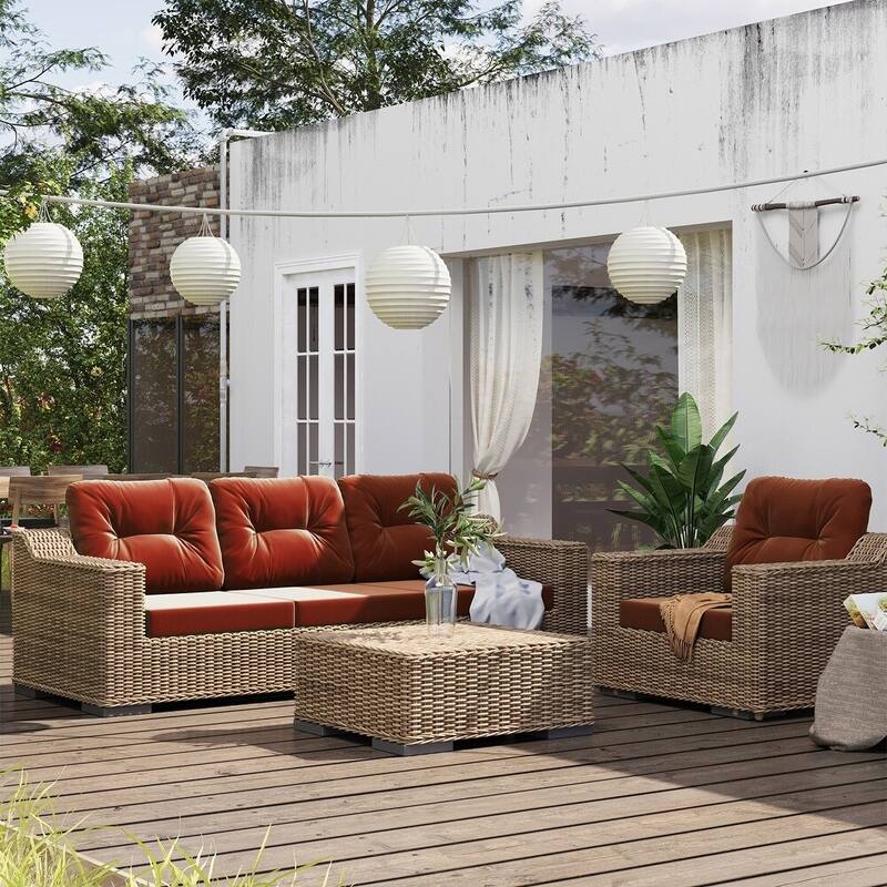 WINSOON Outdoor Waterproof and Resistant Chair Cushion Set, Deep Seat and Backrest Cushion Set for Patio