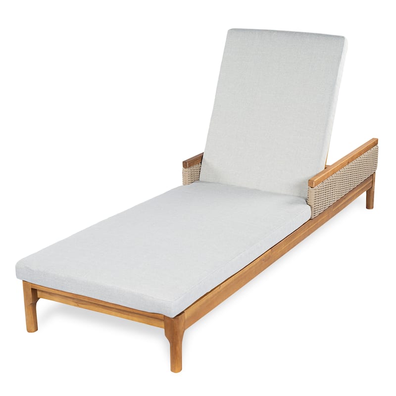 Solid Acacia Wood Sun Lounger with Cushions and Light Wicker,76.8"Outdoor Patio Furniture for Garden, Deck,Poolside Relaxation
