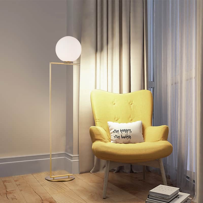 1 Light Brass Iron Frame Floor Lamp with White Glass Shade