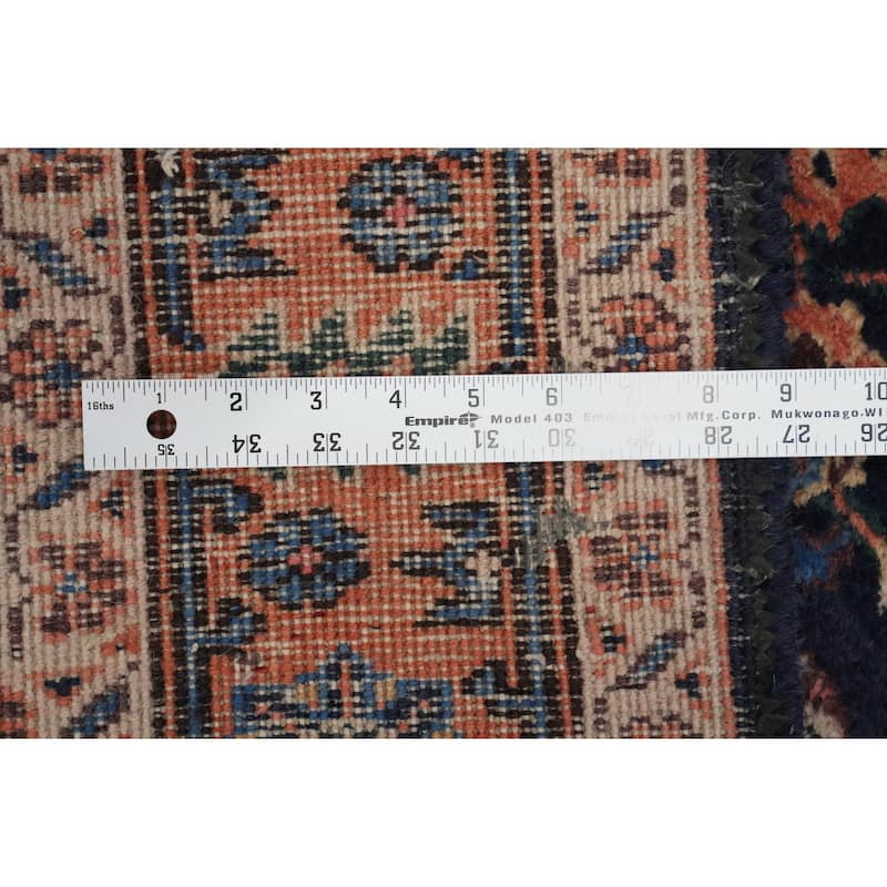 Hand Knotted Oriental 100% Wool Carpet Traditional Floral Navy Blue & Blues Tabriz Area Rug - 10' 0'' X 5' 2''
