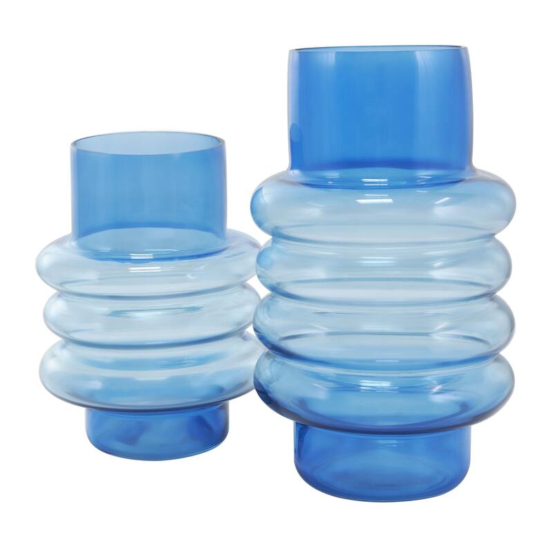 Glass Ombre Bubble Decorative Vase - Set of 2 Blue - Roche River Decor
