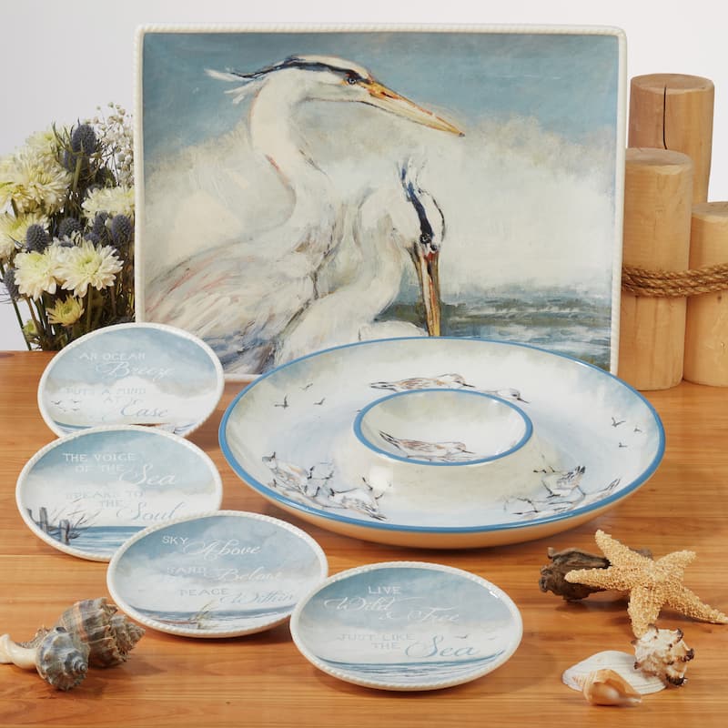 Certified International Shorebirds 6" Canape/Luncheon Plates, Set of 4 - 6" x 6" x 0.75