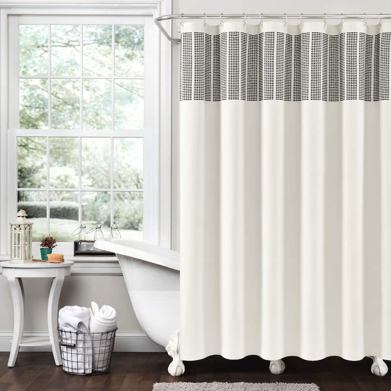 Lush Decor Stitched Woven Stripe Yarn Dyed Cotton Shower Curtain - Ivory & Black