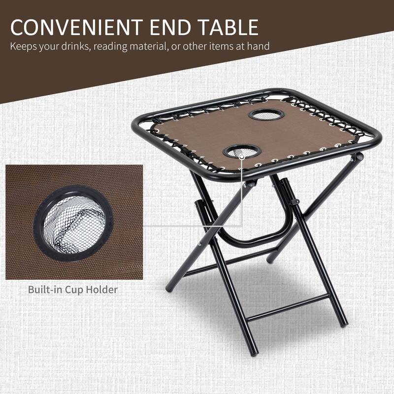 Outdoor Zero Gravity Chairs with Side Table, Set of 2 Folding Reclining Chairs with Cupholders & Pillows